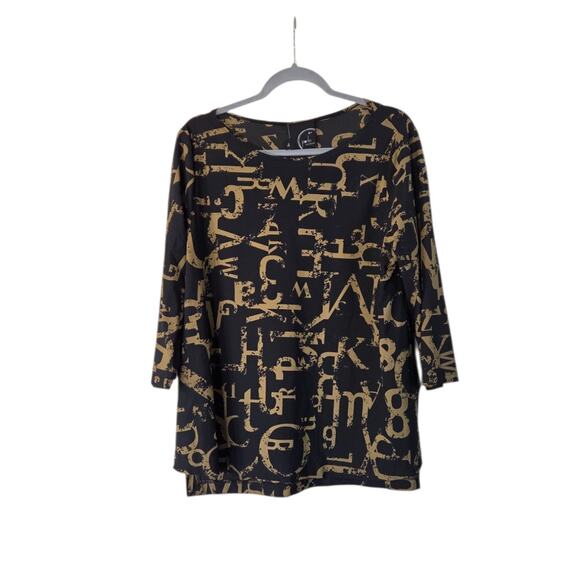 Porto San Francisco Black Gold Graphic Letter Print Italian Tech Knit Top, XL - Picture 1 of 10